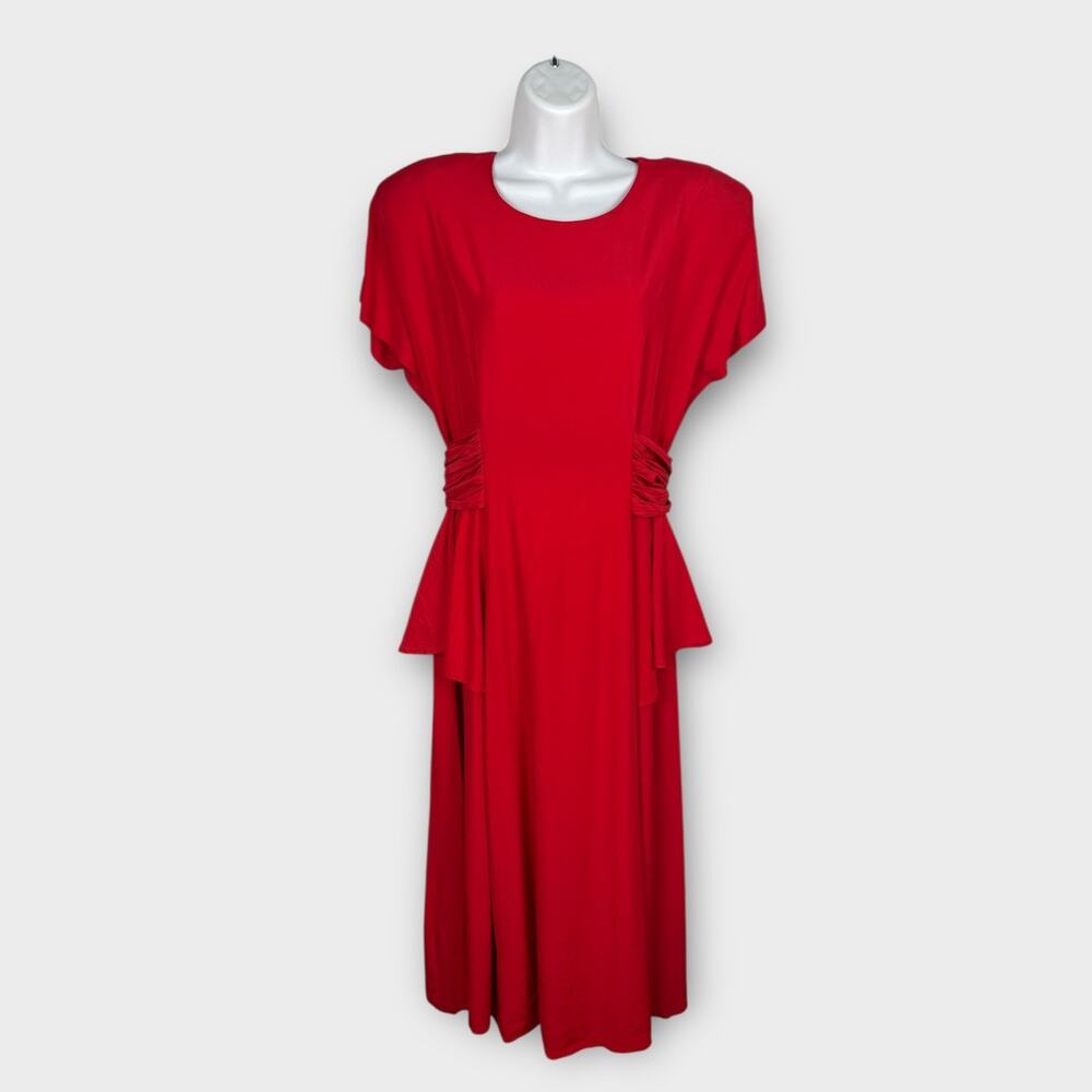 Vintage Red Secretary Midi‎ Dress Tie Waist 90s Size 10